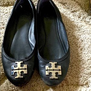 Tory Burch navy/ silver ballets